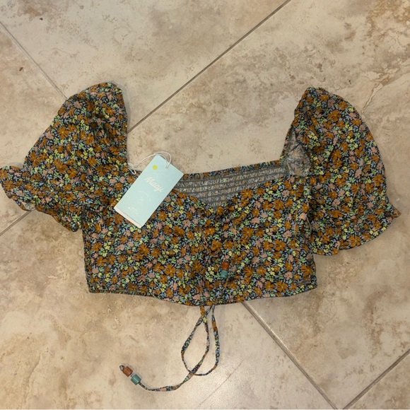 Maaji Blossom Briella Cover-Up Crop Top Ditsy Floral Short Sleeve Ribbon Tie NWT - Picture 7 of 11